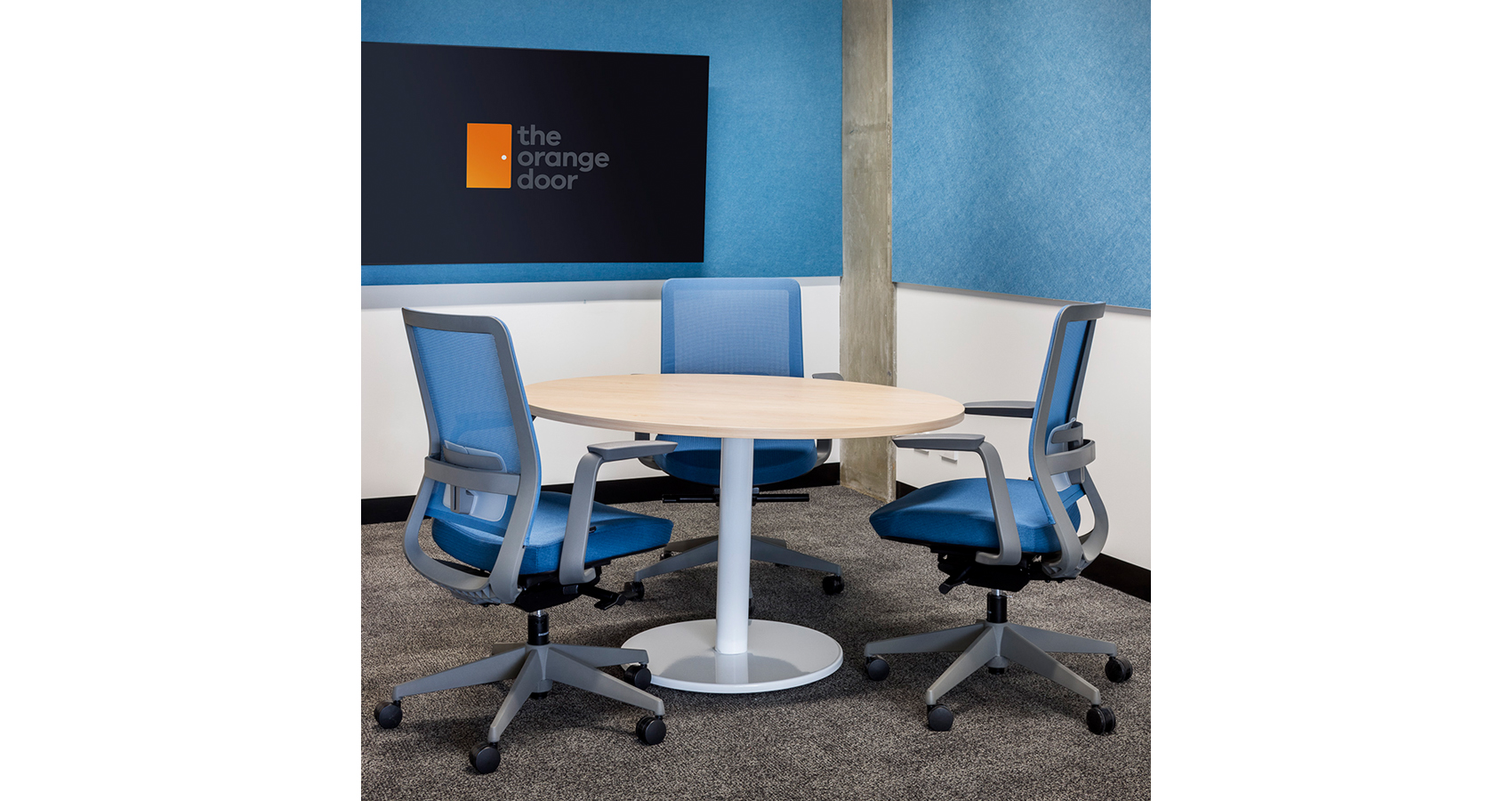 Mac Killop Family Services Project - Round Halo meeting table and Hana chairs in blue