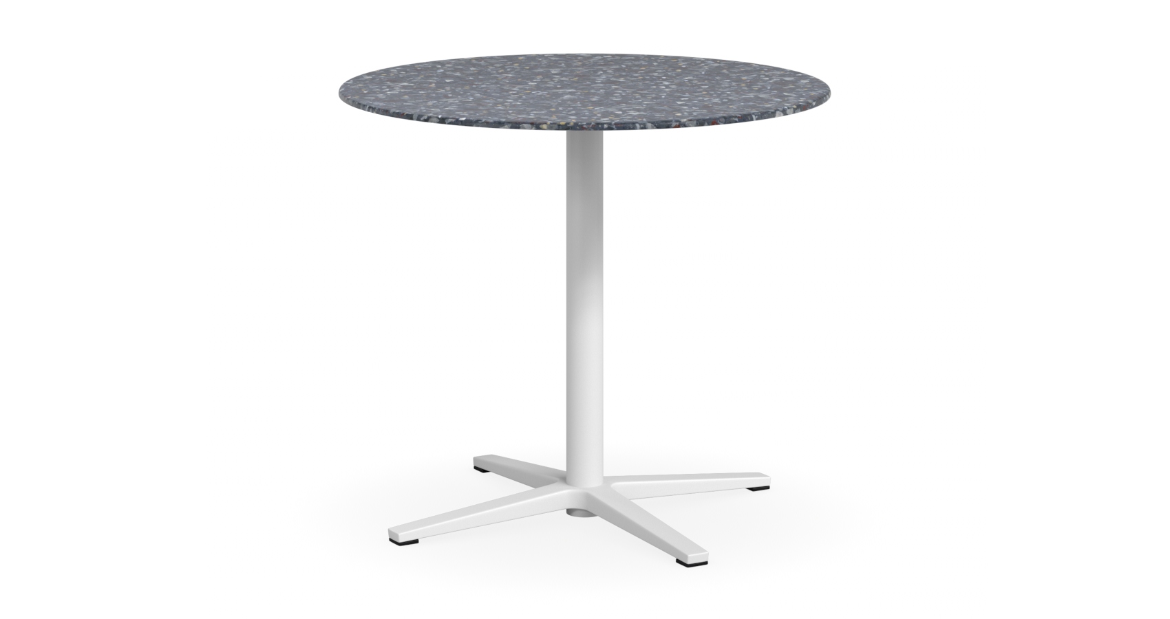 Wiz table with white base and round Neo Terrazzo top