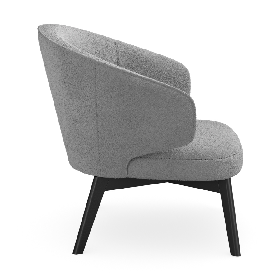 Soba Chair Grey Fabric Seat with Black Wooden Legs in Side View