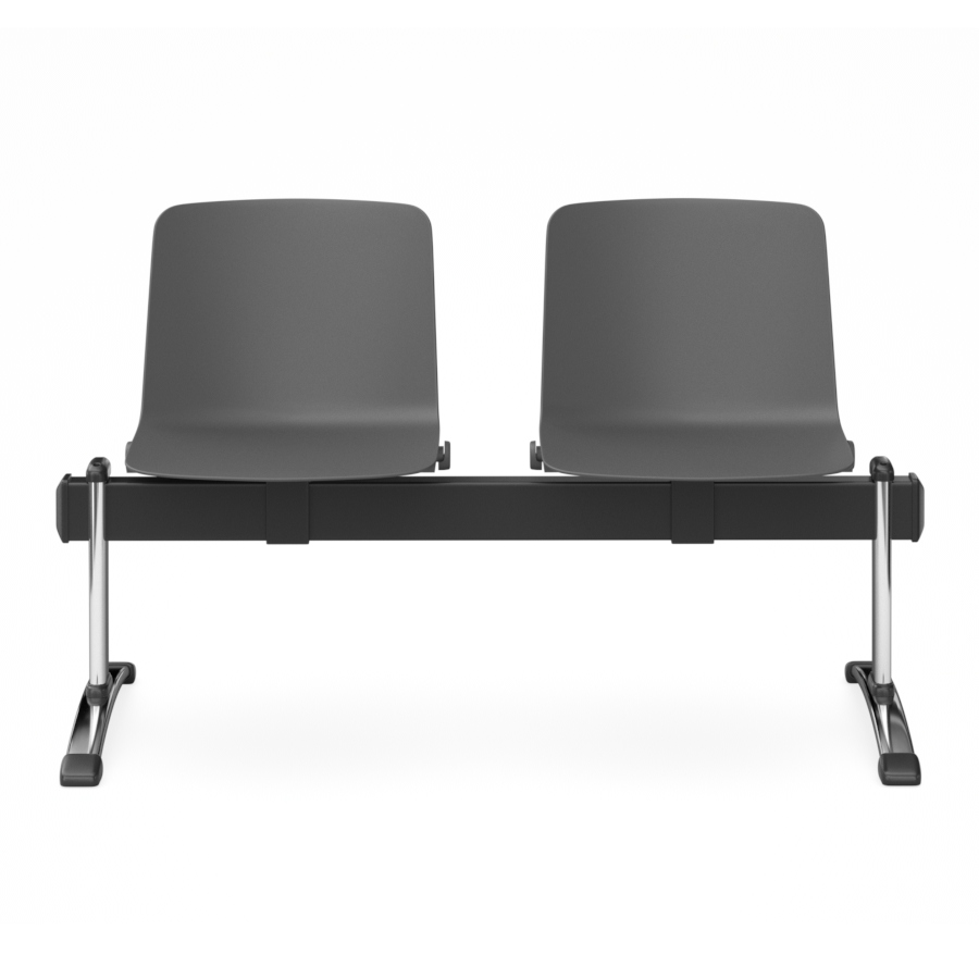 Vira beam seating with 2 seats in grey and chrome frame