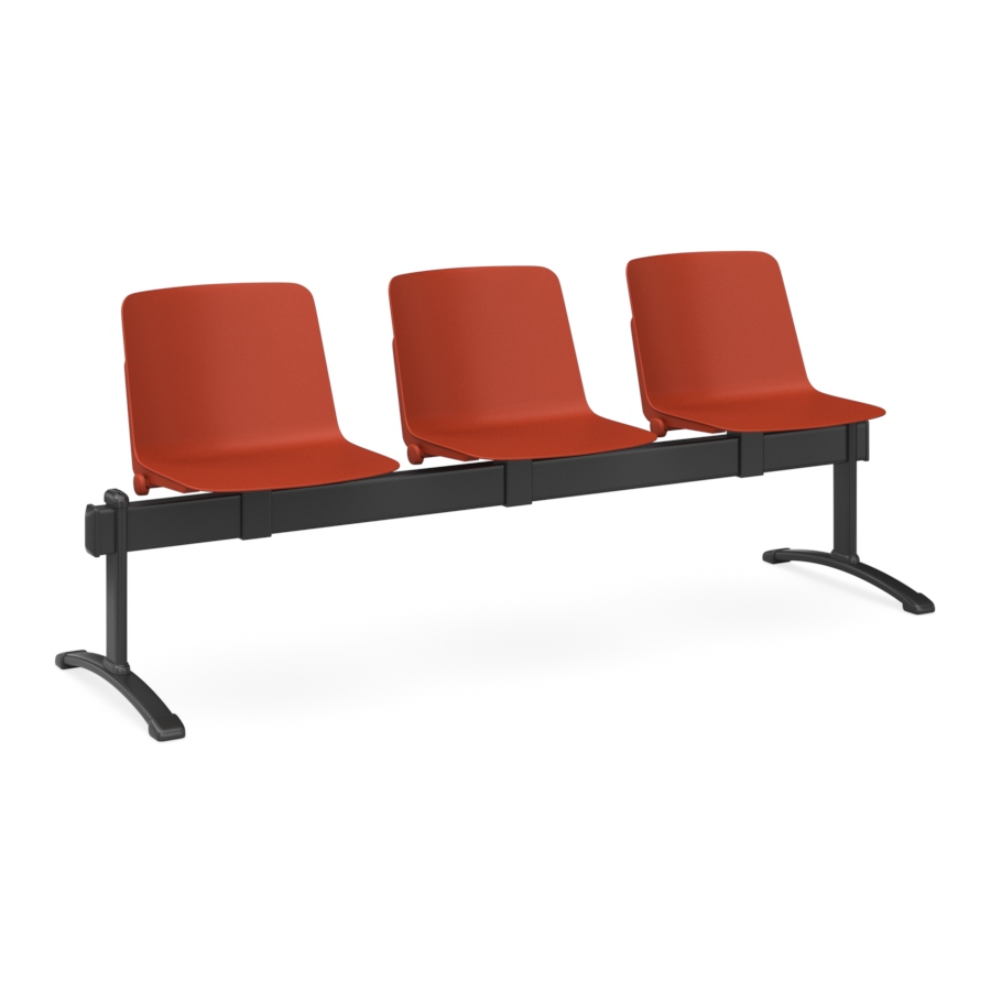 Vira beam seating with 3 seats in brick red and black frame
