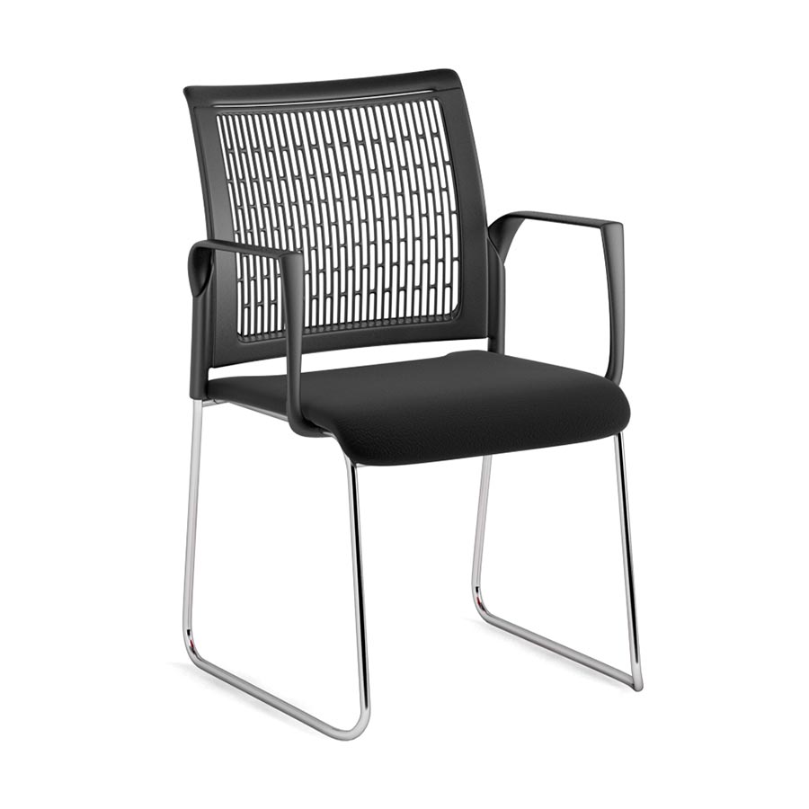 SD130Q-Spyder Sled Arm Chair - Black Fabric Seat - Plastic Back