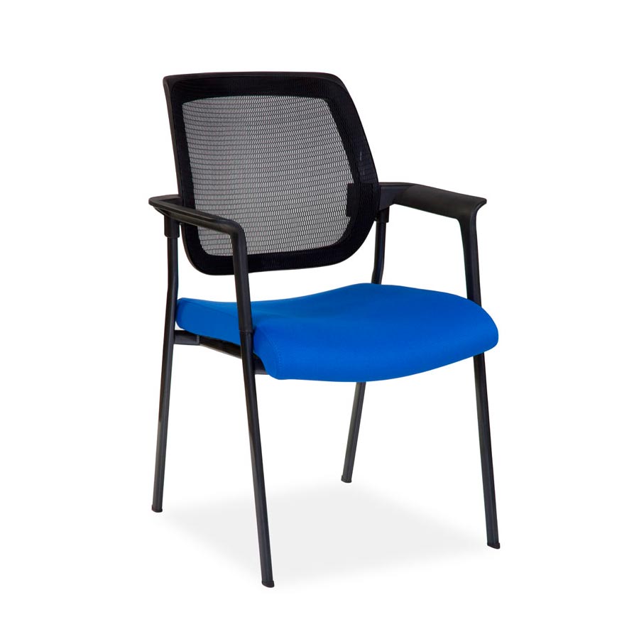 Wing Chair Blue Fabric Seat and Black Mesh Back FV